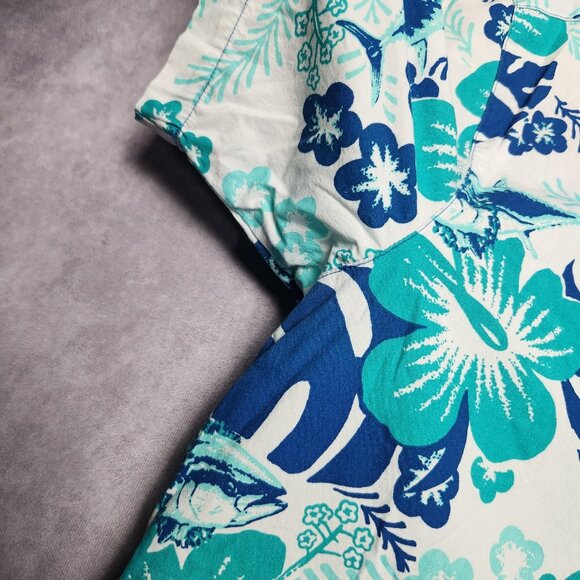 Columbia PFG Shirt Mens Large Floral Hawaiian Fishing Vented Short Sleeve Blue - Picture 9 of 15